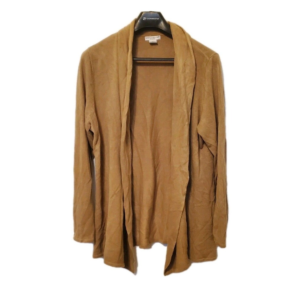 Rebecca Malone Camel Brown Waterfall Open Front Cardigan Plus Size 2X